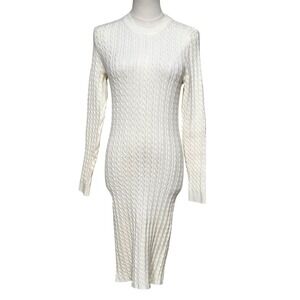 Alice + Olivia Sweater Dress Womens Medium White Cable Knit Long Sleeve Pullover